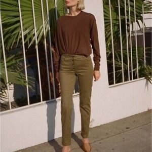 Jenni Kayne Bardot Army Green Exposed Button Fly Twill Pants Size 4